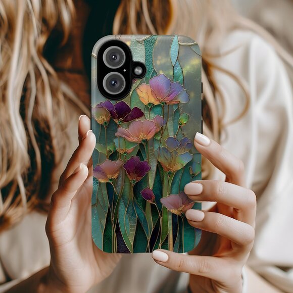 Floral Stained Glass Luxe IPhone 16,15,14,13 (Pro Max,Pro,Plus) Phone Case - Picture 3 of 13